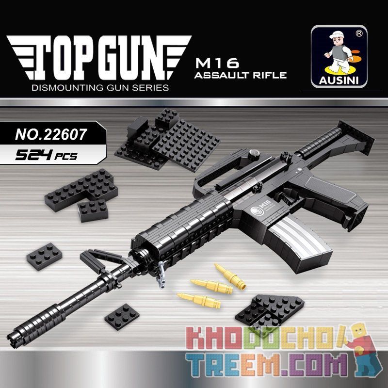 AUSINI 22607 non  SÚNG TRƯỜNG M16 bộ đồ chơi xếp lắp ráp ghép mô hình Gun TOP GUN DISMOUNTING SERIES M16 ASSAULT RIFLE 524 khối