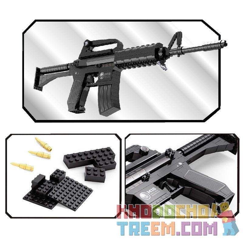 AUSINI 22607 non  SÚNG TRƯỜNG M16 bộ đồ chơi xếp lắp ráp ghép mô hình Gun TOP GUN DISMOUNTING SERIES M16 ASSAULT RIFLE 524 khối