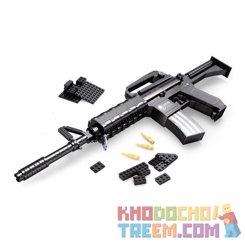 AUSINI 22607 non Lego SÚNG TRƯỜNG M16 bộ đồ chơi xếp lắp ráp ghép mô hình Gun TOP GUN DISMOUNTING SERIES M16 ASSAULT RIFLE 524 khối