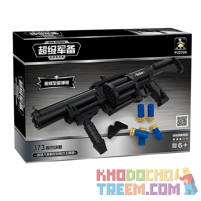 AUSINI 22709 Xếp hình kiểu  BLOCK GUN Striker Shotgun Súng Shotgun Ổ Xoay 373 khối