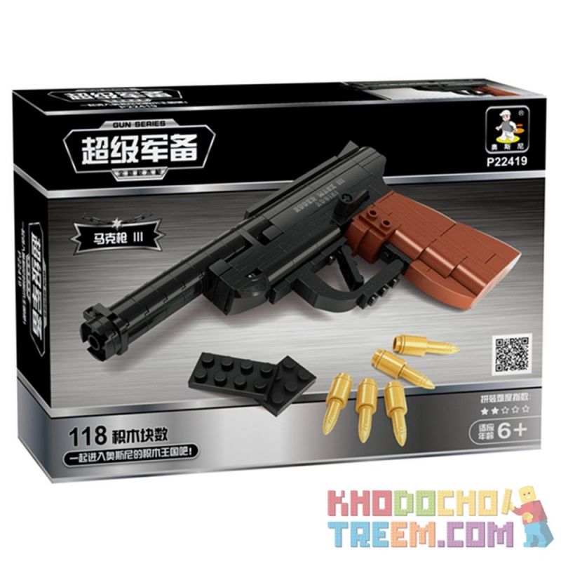 AUSINI 22419 non  SÚNG NGẮN BÁN TỰ ĐỘNG bộ đồ chơi xếp lắp ráp ghép mô hình Gun RUGER MARK III PISTOL 118 khối