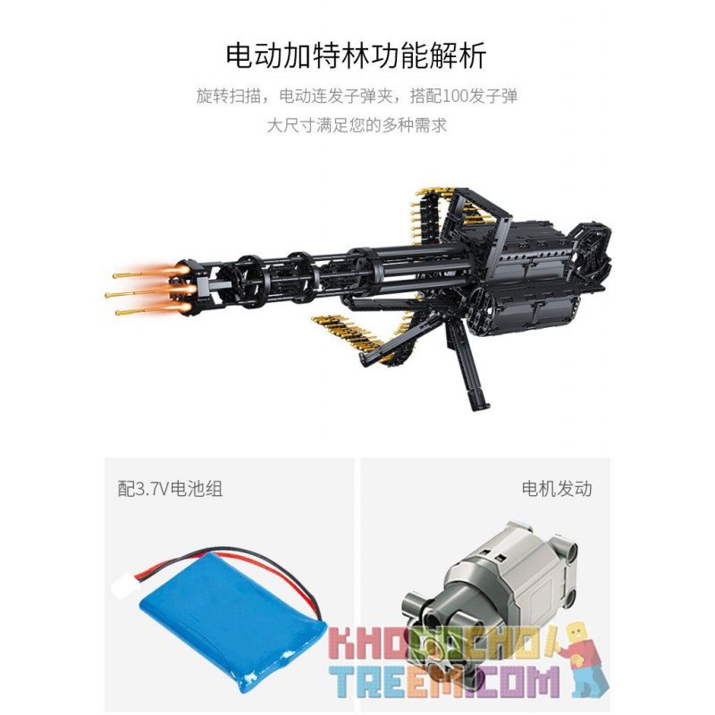 QIZHILE 86001 non  SIÊU SÚNG MÁY ĐỘNG CƠ PIN SẠC bộ đồ chơi xếp lắp ráp ghép mô hình  GATING GUN Kỹ Thuật Công Nghệ Cao Mô Hình Phương Tiện 1422 khối