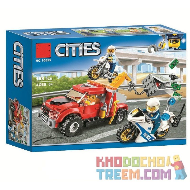 NOT Lego CITY 60137 Tow Truck Trouble, Bela 10655 Lari 10655 Xếp hình Đuổi bắt kẻ trộm xe tải 144 khối NOT Lego CITY 60137 Tow Truck Trouble, Bela 10655 Lari 10655 Xếp hình Đuổi bắt kẻ trộm xe tải 144 khối