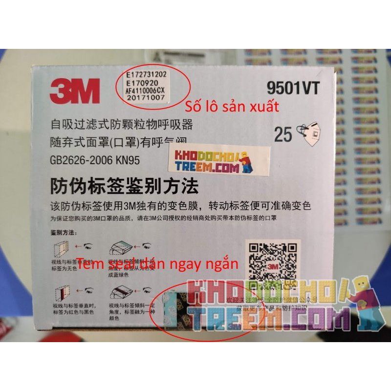 Khẩu trang 3M 9501VT KN95 lọc hơn 95% bụi siêu mịn PM2.5 có van thở, đeo tai, chun tổng hợp, chính hãng tốt hơn 3M 9001V chỉ lọc