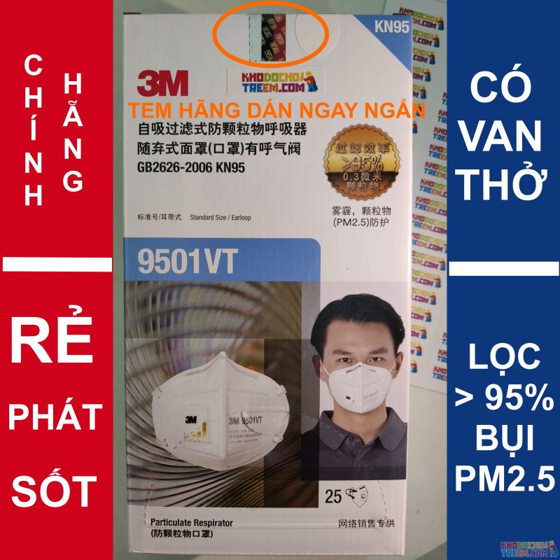 Khẩu trang 3M 9501VT KN95 lọc hơn 95% bụi siêu mịn PM2.5 có van thở, đeo tai, chun tổng hợp, chính hãng tốt hơn 3M 9001V chỉ lọc được 90% Khẩu trang 3M 9501VT KN95 lọc hơn 95% bụi siêu mịn PM2.5 có van thở, đeo tai, chun tổng hợp, chính hãng tốt hơn 3M 9001V chỉ lọc được 90%