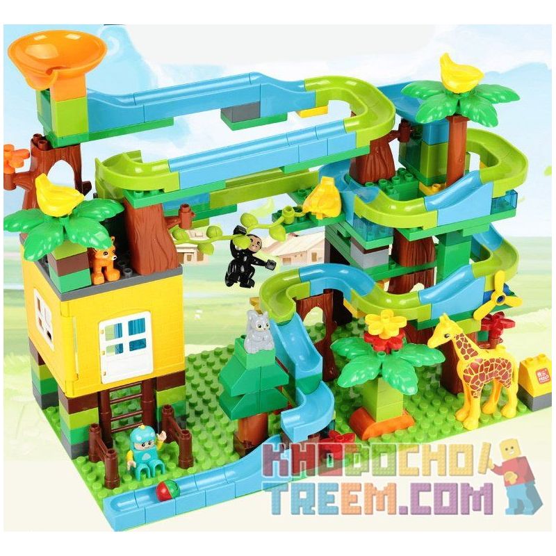 FEELO 1608 Xếp hình kiểu Lego Duplo DUPLO Large Beads Slide On Tree House Ống Trượt Hạt Lớn Trên Nhà Cây 200 khối