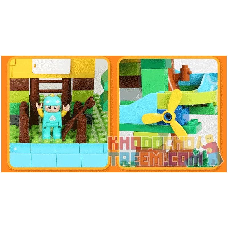 FEELO 1608 Xếp hình kiểu    Large Beads Slide On Tree House Ống Trượt Hạt Lớn Trên Nhà Cây 200 khối