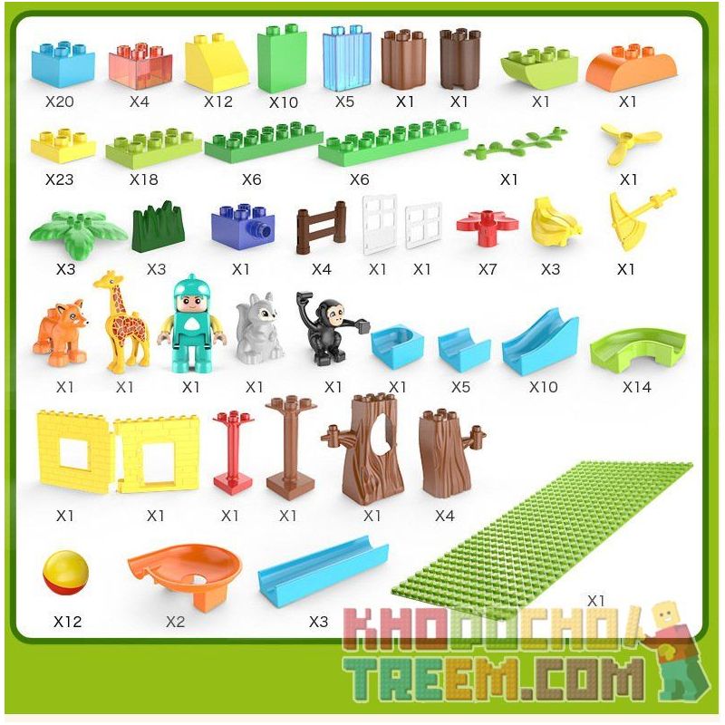 FEELO 1608 Xếp hình kiểu    Large Beads Slide On Tree House Ống Trượt Hạt Lớn Trên Nhà Cây 200 khối