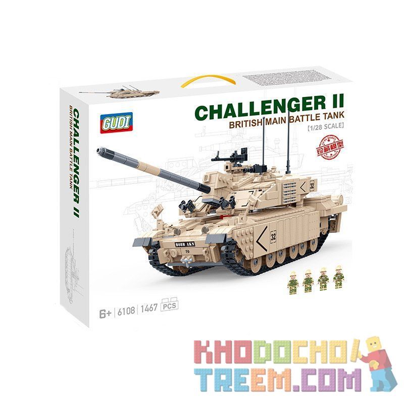GUDI 6108 non  XE TĂNG CHIẾN ĐẤU CHỦ LỰC CỦA ANH tỷ lệ 1:28 bộ đồ chơi xếp lắp ráp ghép mô hình Creator CHALLENGER II BRITISH MAIN BATTLE TANK Sáng Tạo 1467 khối