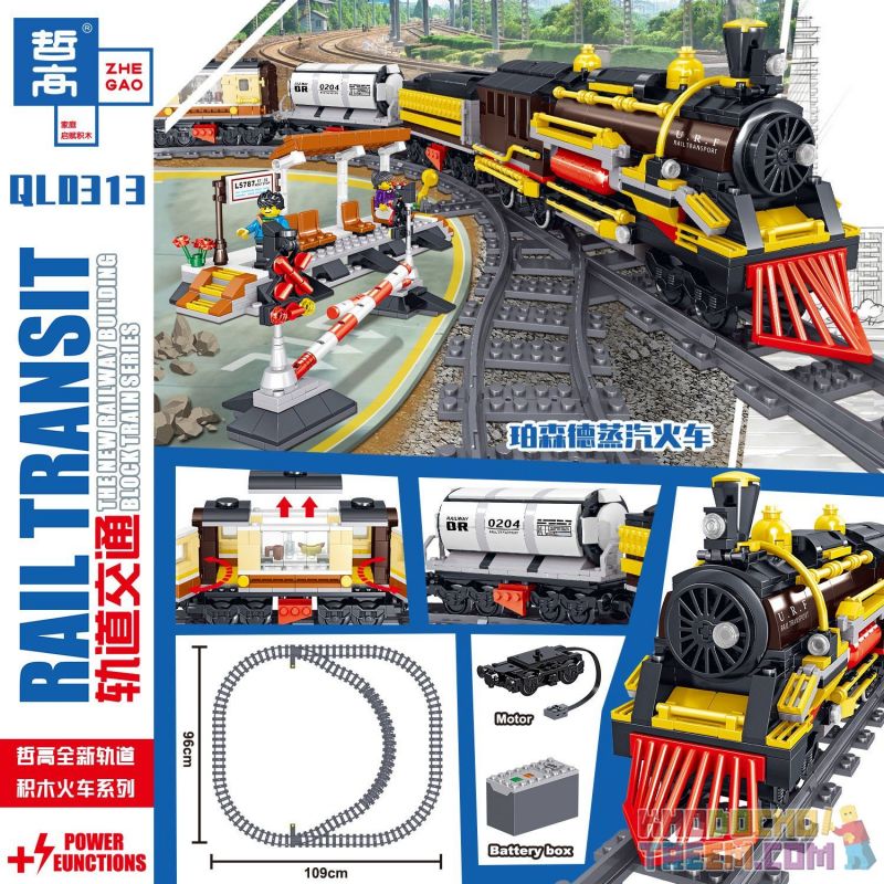 ZHEGAO QL0313 0313 non  TÀU HƠI NƯỚC bộ đồ chơi xếp lắp ráp ghép mô hình Trains Tàu Hỏa 1464 khối