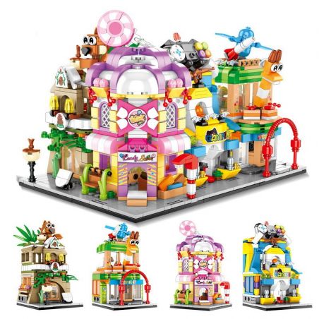SEMBO 601051 601052 601053 601054 non  CỬA HÀNG CÀ PHÊ ĐỒ CHƠI ĐIỆN TỬ KẸO bộ đồ chơi xếp lắp ráp ghép mô hình Mini Modular SEMBO BLOCK Đường Phố Thu Nhỏ 1199 khối