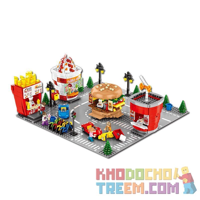 SEMBO 601055 601056 601057 601058 non  CỬA HÀNG KHOAI TÂY CHIÊN HAMBURGER COCA KEM. bộ đồ chơi xếp lắp ráp ghép mô hình City SEMBO BLOCK Thành Phố 998 khối