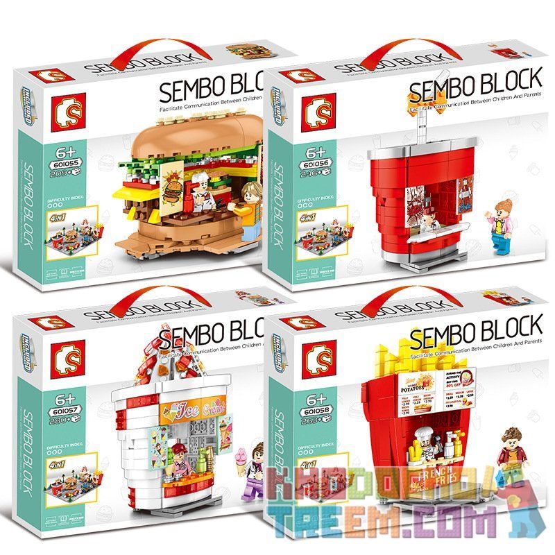 SEMBO 601055 601056 601057 601058 non  CỬA HÀNG KHOAI TÂY CHIÊN HAMBURGER COCA KEM. bộ đồ chơi xếp lắp ráp ghép mô hình City SEMBO BLOCK Thành Phố 998 khối