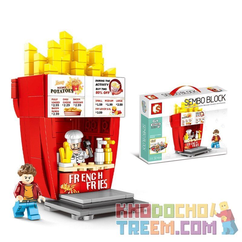 SEMBO 601055 601056 601057 601058 non  CỬA HÀNG KHOAI TÂY CHIÊN HAMBURGER COCA KEM. bộ đồ chơi xếp lắp ráp ghép mô hình City SEMBO BLOCK Thành Phố 998 khối