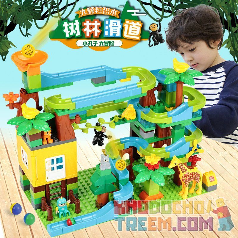 FEELO 1618 Xếp hình kiểu    Forest Slide Cầu Trượt Giữa Rừng 200 khối
