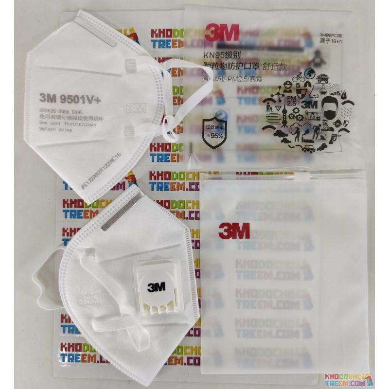 Khẩu trang 3M 9501V+ KN95 lọc hơn 95% bụi siêu mịn PM2.5 có van thở, đeo tai, chun vải mềm hơn 9501VT, chính hãng