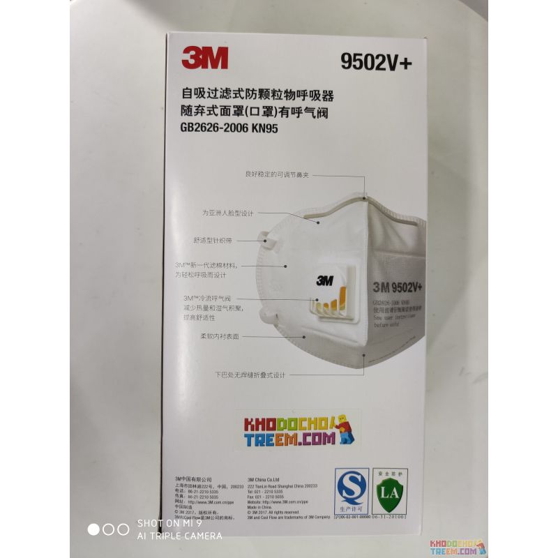Khẩu trang 3M 9502V+ KN95 lọc hơn 95% bụi siêu mịn PM2.5 có van thở, đeo tai, chun vải mềm hơn 9502VT, chính hãng