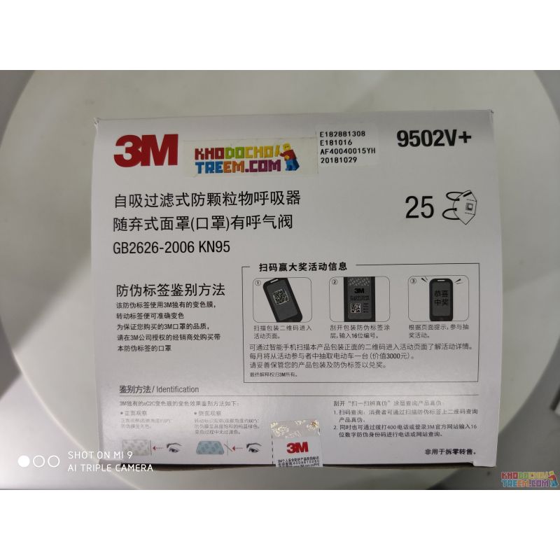 Khẩu trang 3M 9502V+ KN95 lọc hơn 95% bụi siêu mịn PM2.5 có van thở, đeo tai, chun vải mềm hơn 9502VT, chính hãng