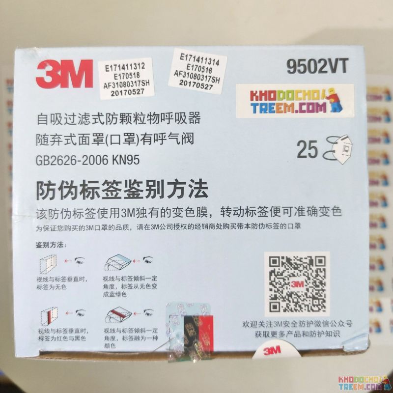 Khẩu trang 3M 9502VT KN95 lọc hơn 95% bụi siêu mịn PM2.5 có van thở, đeo đầu, chun tổng hợp, chính hãng tốt hơn 3M 9002V chỉ lọc