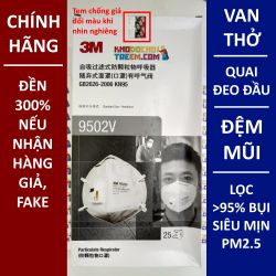 Khẩu trang 3M 9502V KN95 có đệm mũi lọc hơn 95% bụi siêu mịn PM2.5 có van thở, đeo đầu, chun tổng hợp, chính hãng nâng cấp của 9