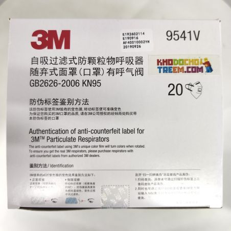 Khẩu trang 3M 9541V KN95 lọc hơn 95% bụi siêu mịn PM2.5 và độc với màng than hoạt tính đệm mũi van thở chun vải mềm chính hãng t