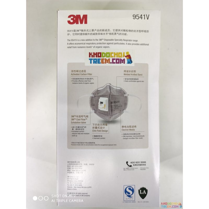 Khẩu trang 3M 9541V KN95 lọc hơn 95% bụi siêu mịn PM2.5 và độc với màng than hoạt tính đệm mũi van thở chun vải mềm chính hãng t