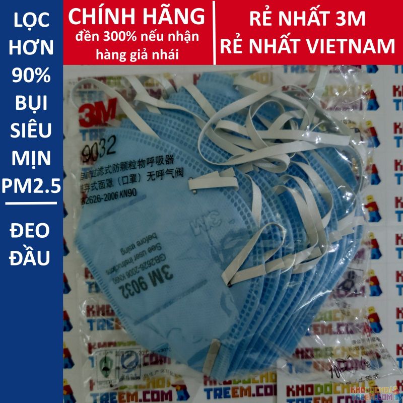 Khẩu trang 3M 9032 KN90 lọc hơn 90% bụi siêu mịn PM2.5 đeo đầu chính hãng mới hơn 3M 9002 toàn đồ giả Khẩu trang 3M 9032 KN90 lọc hơn 90% bụi siêu mịn PM2.5 đeo đầu chính hãng mới hơn 3M 9002 toàn đồ giả