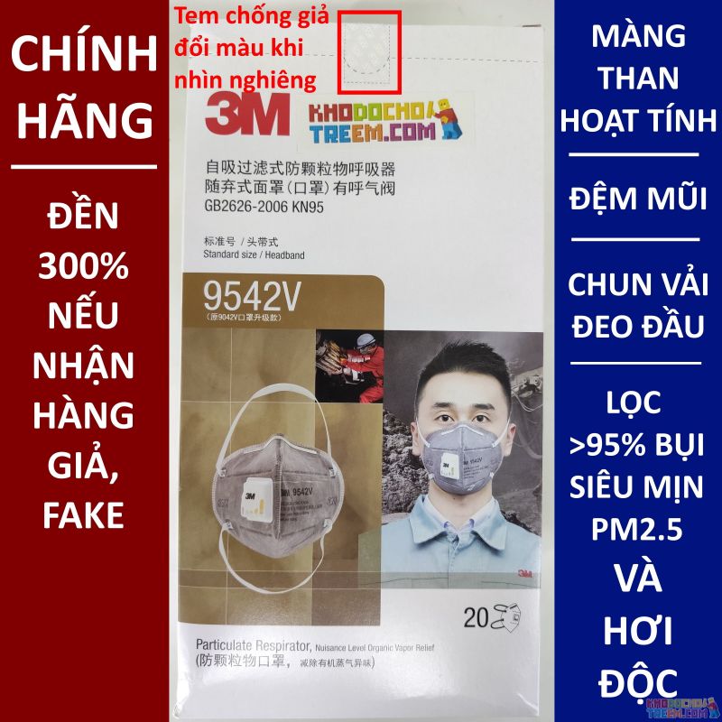 Khẩu trang 3M 9542V KN95 lọc hơn 95% bụi siêu mịn PM2.5 và độc với màng than hoạt tính đệm mũi van thở chun vải mềm đeo đầu chính hãng tốt nhất 3M Khẩu trang 3M 9542V KN95 lọc hơn 95% bụi siêu mịn PM2.5 và độc với màng than hoạt tính đệm mũi van thở chun vải mềm đeo đầu chính hãng tốt nhất 3M