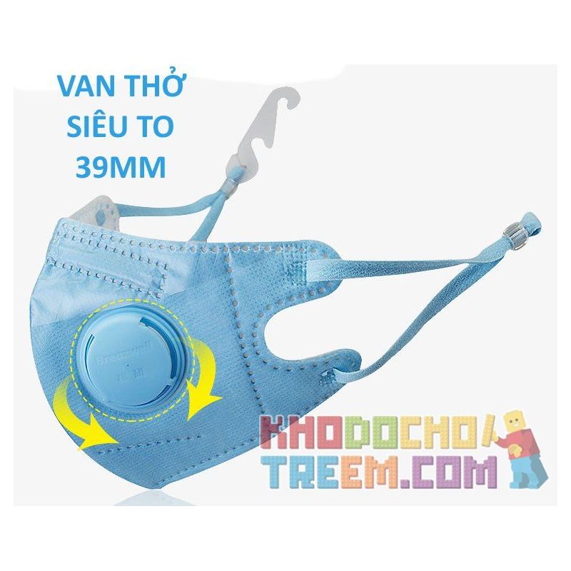 Khẩu trang trẻ em 3 - 10 tuổi KN95 Breazwell 530V lọc hơn 95% bụi siêu mịn PM2.5 có van thở, đệm mũi, chun vải mềm, đeo cả tai l