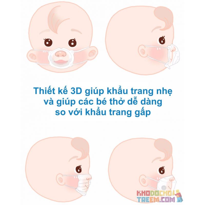 Khẩu trang gấu trẻ em 3 tháng - 3 tuổi KN95 Pingjia lọc hơn 95% bụi siêu mịn PM2.5 hình 3D chun vải siêu mềm chính hãng