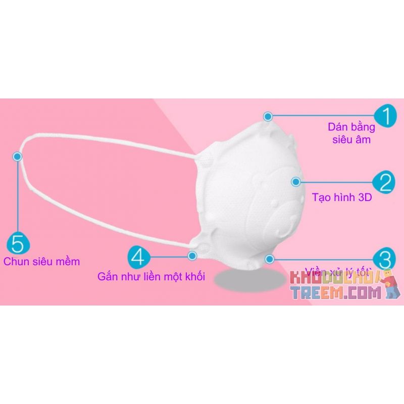 Khẩu trang gấu trẻ em 3 tháng - 3 tuổi KN95 Pingjia lọc hơn 95% bụi siêu mịn PM2.5 hình 3D chun vải siêu mềm chính hãng