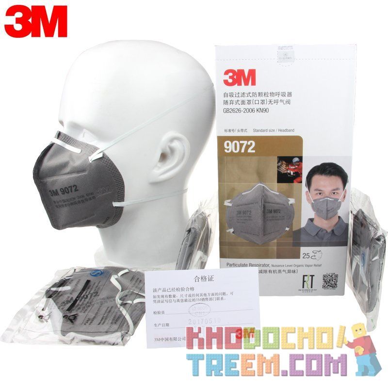 Khẩu trang 3M 9072 KN90 lọc hơn 90% hơi độc bụi siêu mịn PM2.5 có màng than hoạt tính chính hãng mới hơn 3M 9042 toàn đồ giả
