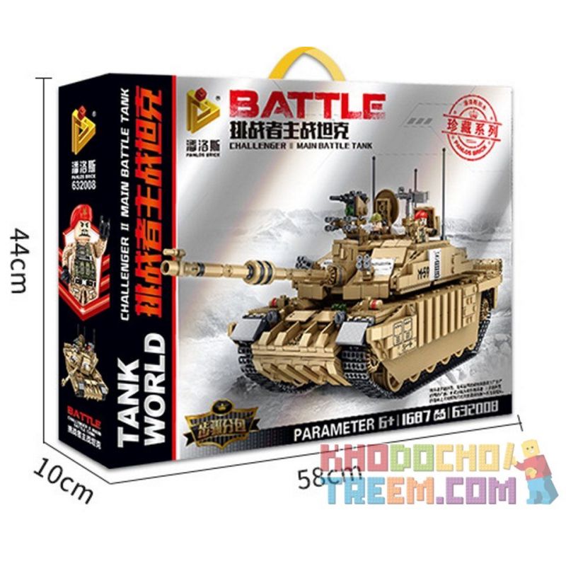 PanlosBrick 632008 Panlos Brick 632008 non  XE TĂNG CHIẾN ĐẤU CHỦ LỰC CHALLENGER II CỦA ANH bộ đồ chơi xếp lắp ráp ghép mô hình Creator CHALLENGER II MAIN BATTLE TANK Sáng Tạo 1687 khối