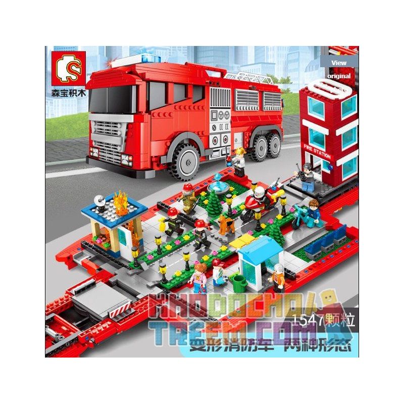 SEMBO 603063 non  XE CỨU HỎA THÀNH PHỐ THU NHỎ MÀU ĐỎ bộ đồ chơi xếp lắp ráp ghép mô hình City 1547 khối