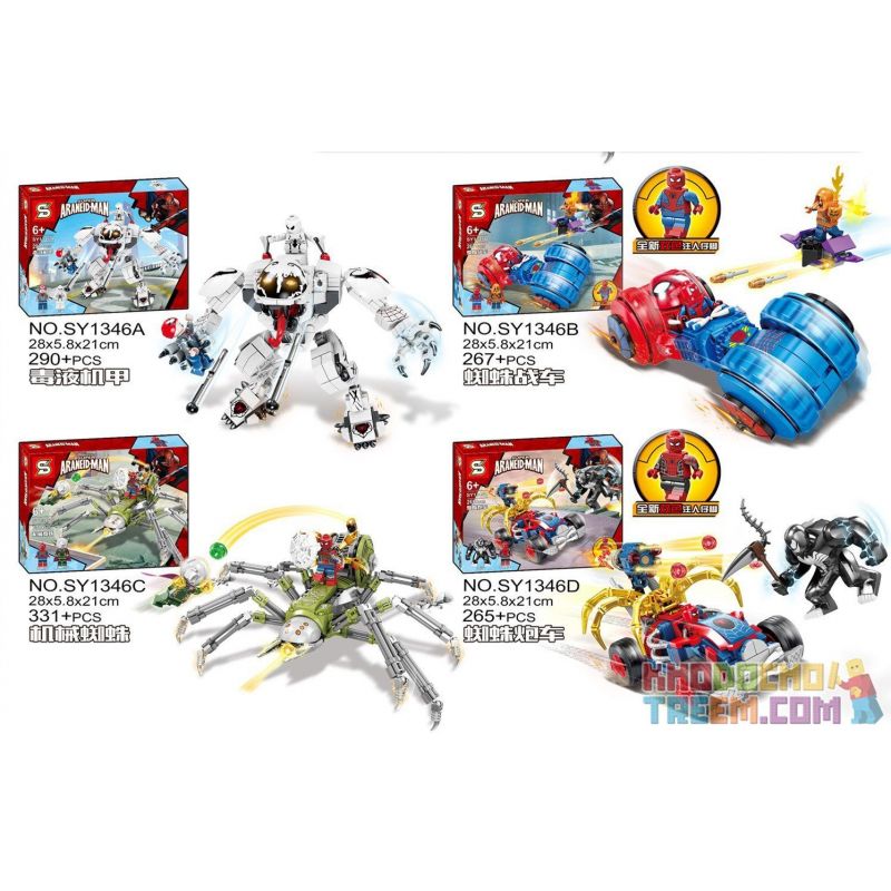 SHENG YUAN SY SY1346 1346 Xếp hình kiểu Lego SUPER HEROES Super Araneid-man Người máy của Venom và xe chiến đấu của người nhện 1153 khối SHENG YUAN SY SY1346 1346 Xếp hình kiểu Lego SUPER HEROES Super Araneid-man Người máy của Venom và xe chiến đấu của người nhện 1153 khối