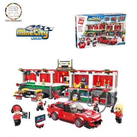 Enlighten 4204 Qman 4204 non  TRẠM PIT TRONG TRƯỜNG ĐUA bộ đồ chơi xếp lắp ráp ghép mô hình Minecity Thành Phố Mỏ 1095 khối