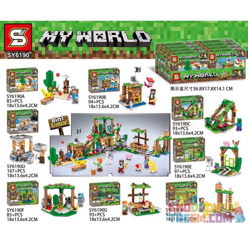 SHENG YUAN SY SY6190 6190 non Lego CÔNG VIÊN GIẢI TRÍ MINECRAFT 8 TỔ HỢP bộ đồ chơi xếp lắp ráp ghép mô hình MY WORLD Game Xây Dựng 744 khối