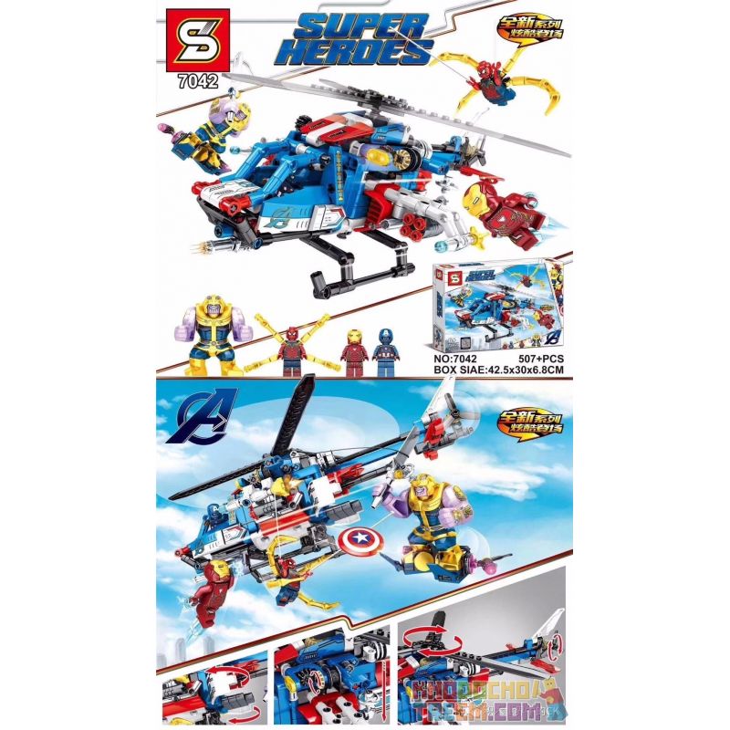 SHENG YUAN SY 7042 non Lego SIÊU ANH HÙNG TRỰC THĂNG AVENGERS bộ đồ chơi xếp lắp ráp ghép mô hình Super Heroes SUPERHEROES Siêu Nhân Anh Hùng 507 khối