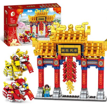 SEMBO 201020 non  MÚA LÂN NĂM MỚI bộ đồ chơi xếp lắp ráp ghép mô hình Seasonal Mùa Lễ Hội 1118 khối