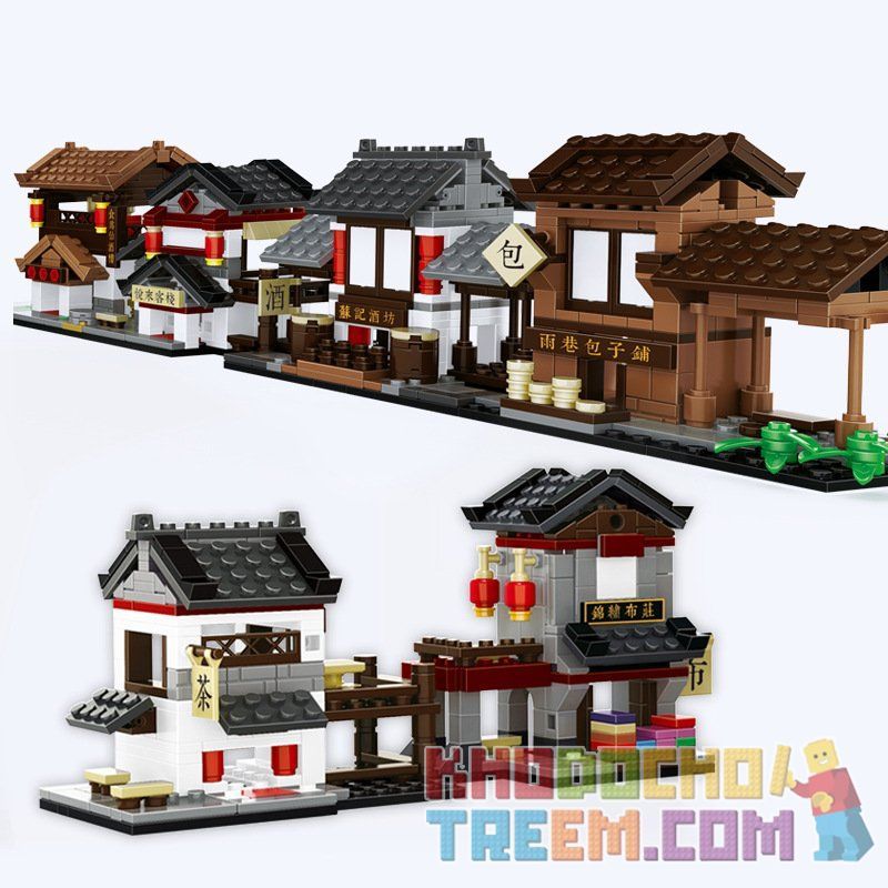 WANGE 2320 2315 2316 2317 2318 2319 non Lego CỬA HÀNG BÁN TRÀ VẢI RƯỢU NHÀ TRỌ bộ đồ chơi xếp lắp ráp ghép mô hình Mini Modular Đường Phố Thu Nhỏ 1025 khối