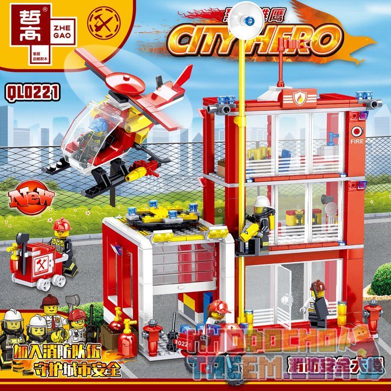 ZHEGAO QL0221 0221 non  FIRE EAGLE TÒA NHÀ AN TOÀN PHÒNG CHÁY bộ đồ chơi xếp lắp ráp ghép mô hình City Hero Anh Hùng Trong Thành Phố 558 khối