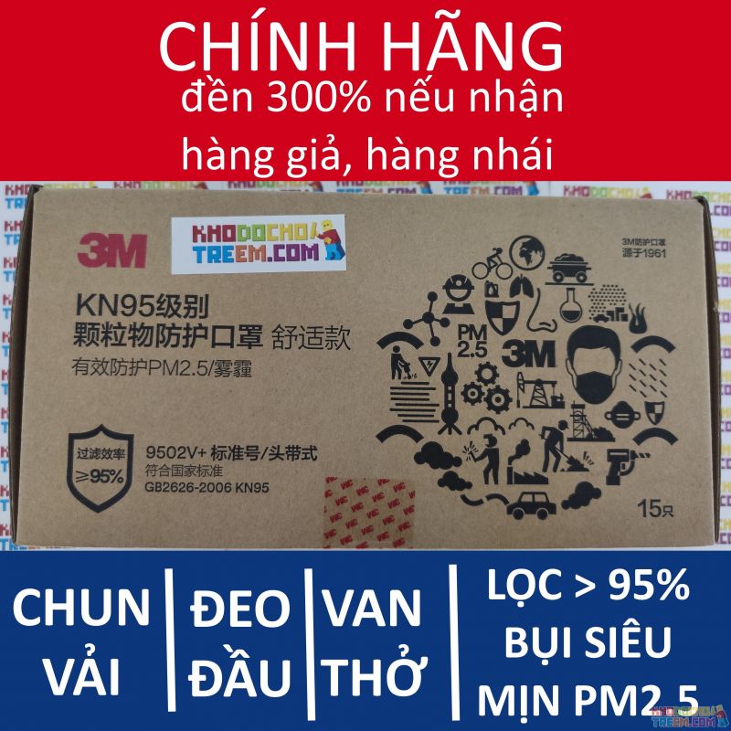Khẩu trang 3M 9502V+ KN95 lọc hơn 95% bụi siêu mịn PM2.5 có van thở, đeo tai, chun vải mềm hơn 9502VT, chính hãng