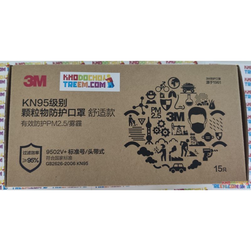 Khẩu trang 3M 9502V+ KN95 lọc hơn 95% bụi siêu mịn PM2.5 có van thở, đeo tai, chun vải mềm hơn 9502VT, chính hãng