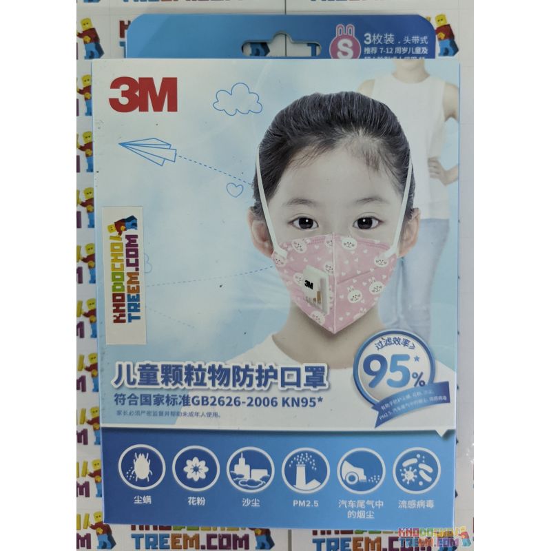 Khẩu trang trẻ em 3M 9561V KN95 lọc hơn 95% bụi siêu mịn PM2.5 có van thở, đệm mũi