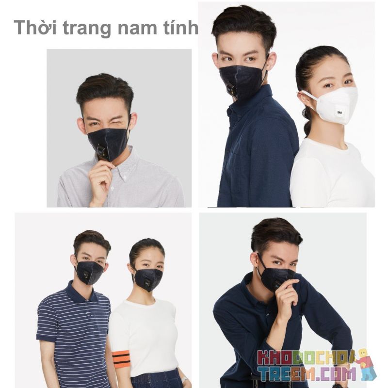 Khẩu trang 3M 9501M KN95 lọc hơn 95% bụi siêu mịn PM2.5 có van thở, đệm mũi êm, chun vải mềm đen nam tính chính hãng