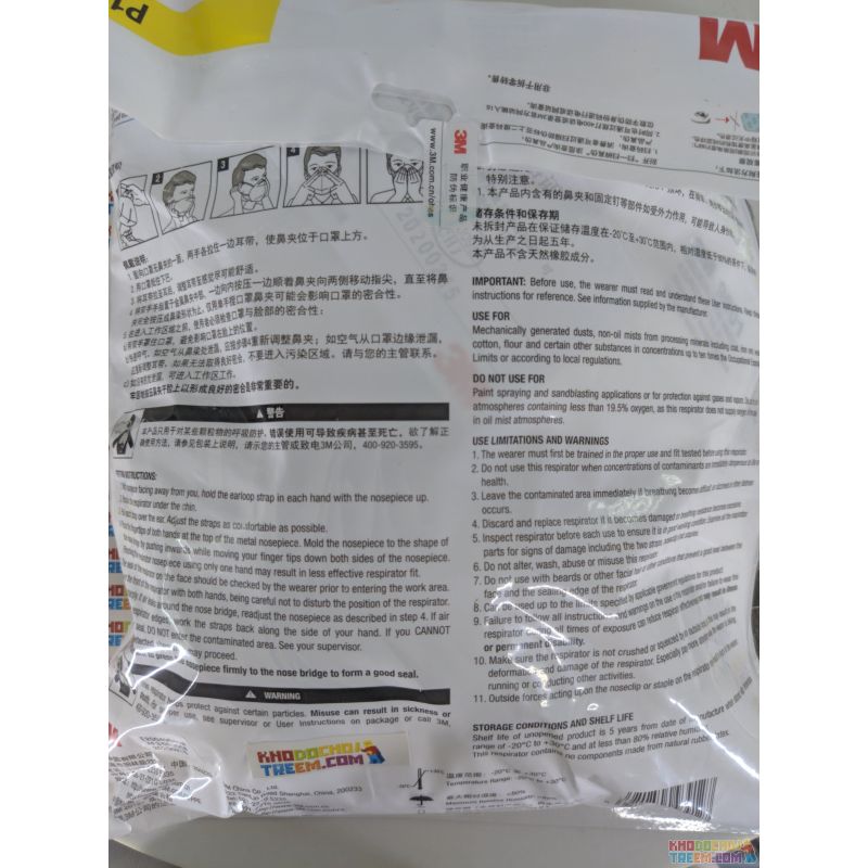 Một cái khẩu trang 3M 9001 KN90 lọc hơn 90% bụi siêu mịn PM2.5 , đeo tai, chun tổng hợp, chính hãng