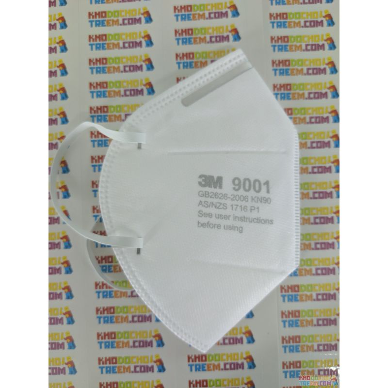 Một cái khẩu trang 3M 9001 KN90 lọc hơn 90% bụi siêu mịn PM2.5 , đeo tai, chun tổng hợp, chính hãng