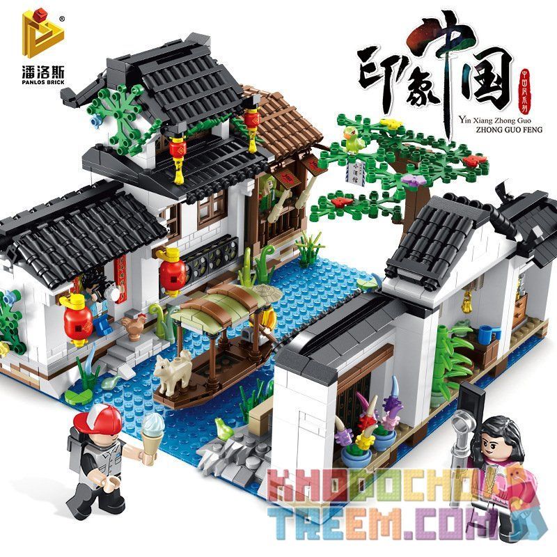 PanlosBrick 610004 Panlos Brick 610004 non  LÀNG NƯỚC GIANG NAM bộ đồ chơi xếp lắp ráp ghép mô hình Chinatown Khu Phố Tàu 1801 khối