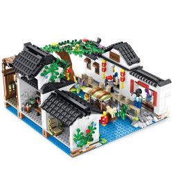 PanlosBrick 610004 Panlos Brick 610004 non  LÀNG NƯỚC GIANG NAM bộ đồ chơi xếp lắp ráp ghép mô hình Chinatown Khu Phố Tàu 1801 khối