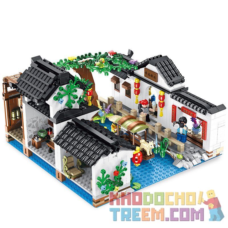 PanlosBrick 610004 Panlos Brick 610004 non  LÀNG NƯỚC GIANG NAM bộ đồ chơi xếp lắp ráp ghép mô hình Chinatown Khu Phố Tàu 1801 khối